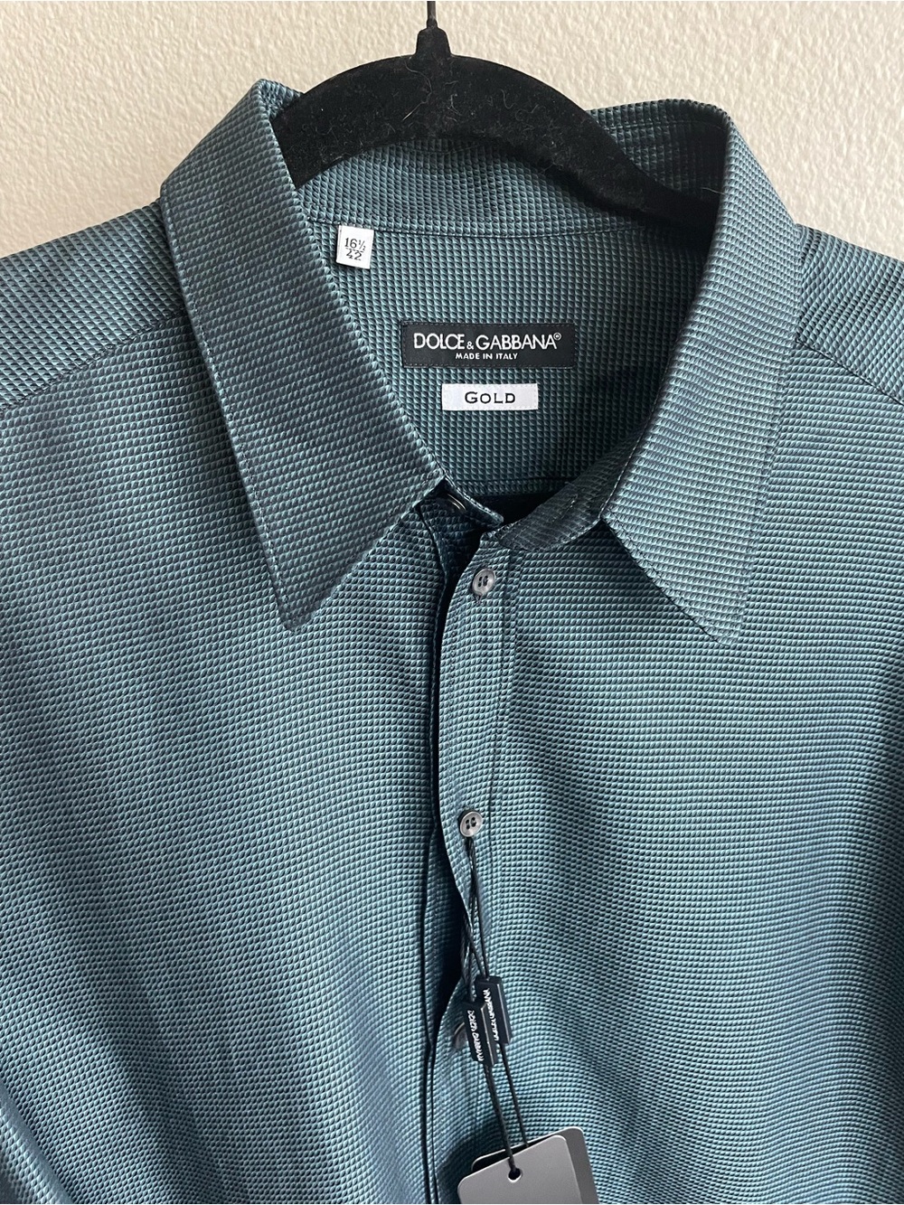 NWT Dolce & Gabbana Men's Dark Green Micro-Textured Button-Up cotton dress Shirt - Picture 2 of 13